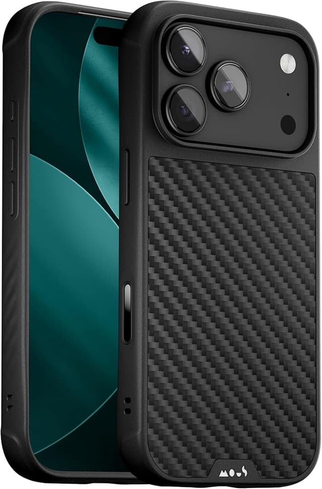 Mous for iPhone 17 Pro Case, Compatible with MagSafe - Limitless - Protective Carbon Fibre Cover for iPhone 17 Pro - Shockproof, Full Camera Protection, Anti-Scratch Back, Black